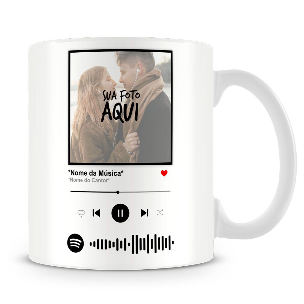 Caneca Personalizada com Foto e Música QRcode Spotify - Caneca