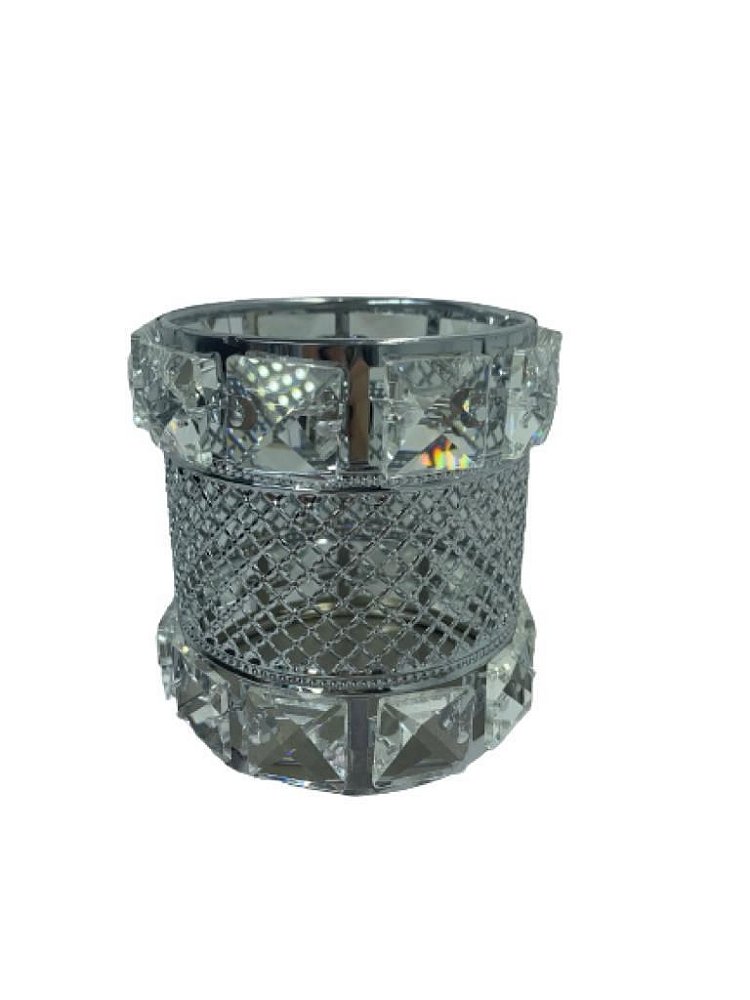 Porta objetos luxo prateado em metal com adornos de pedras - Loja Dünne It  Decorações