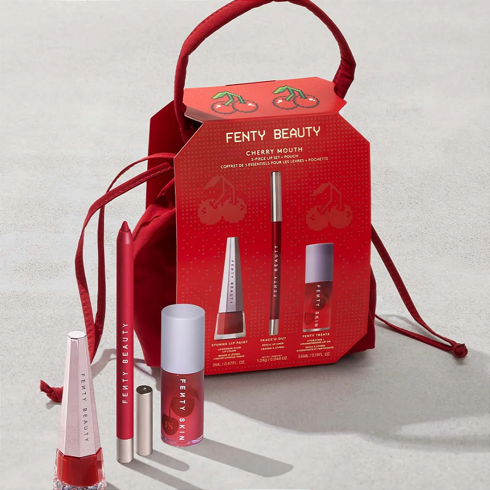 Kit Labial Fenty Beauty Cherry Mouth 3-Piece Lip Set + Pouch