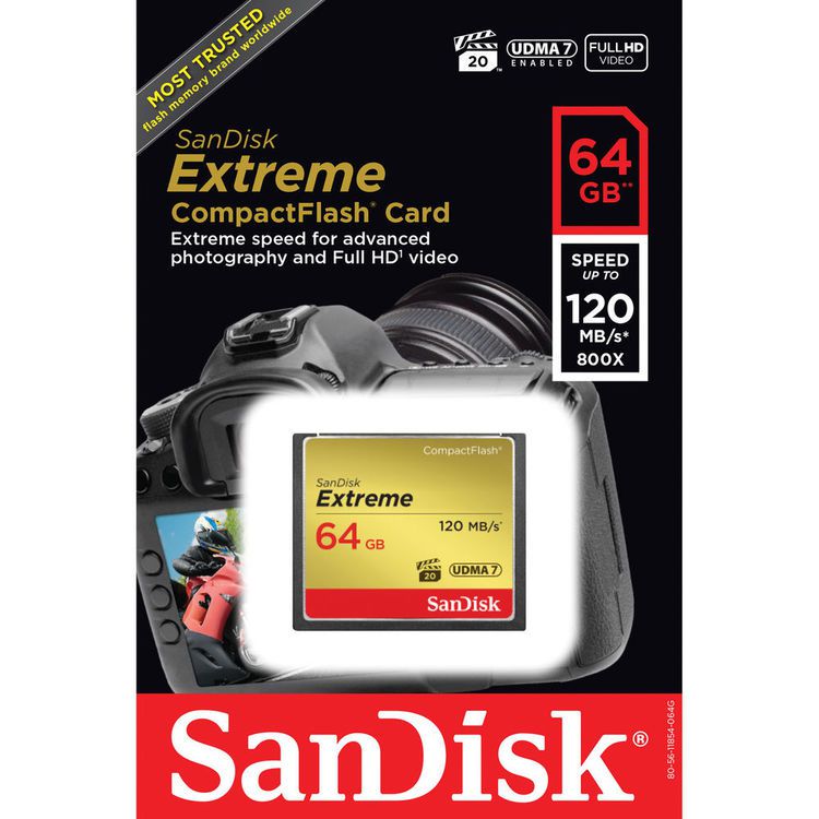 Cartão de Memória SanDisk 64GB CF Extreme 120mb/s Câmera Mais