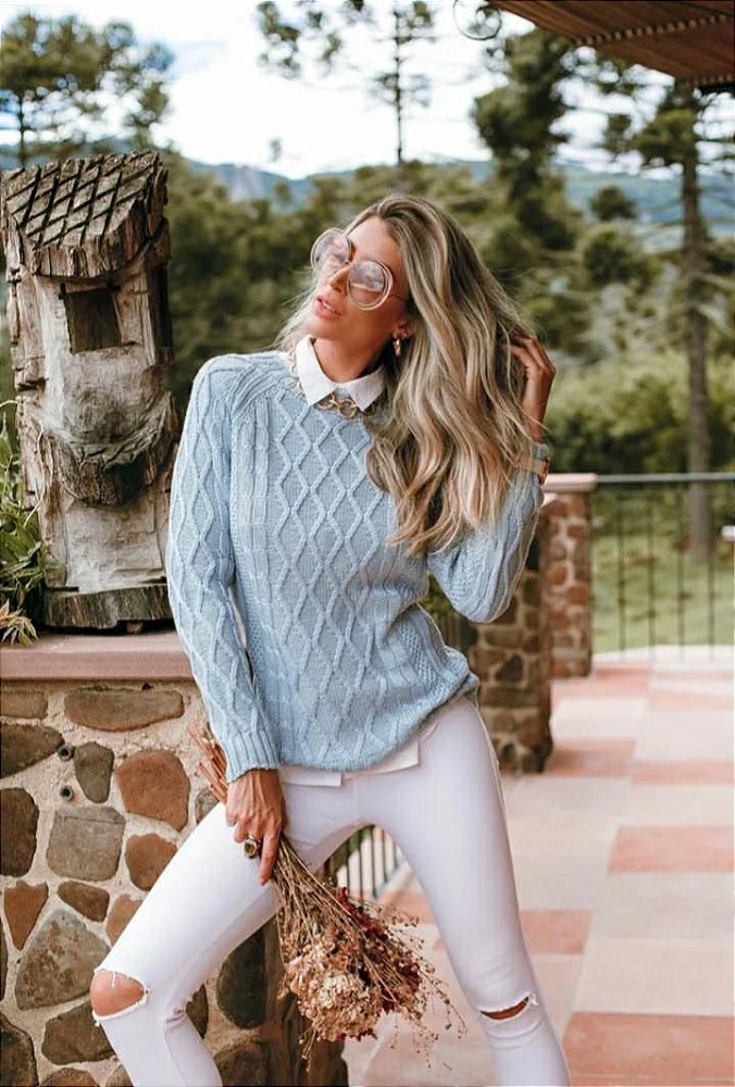 blusa tricot azul claro