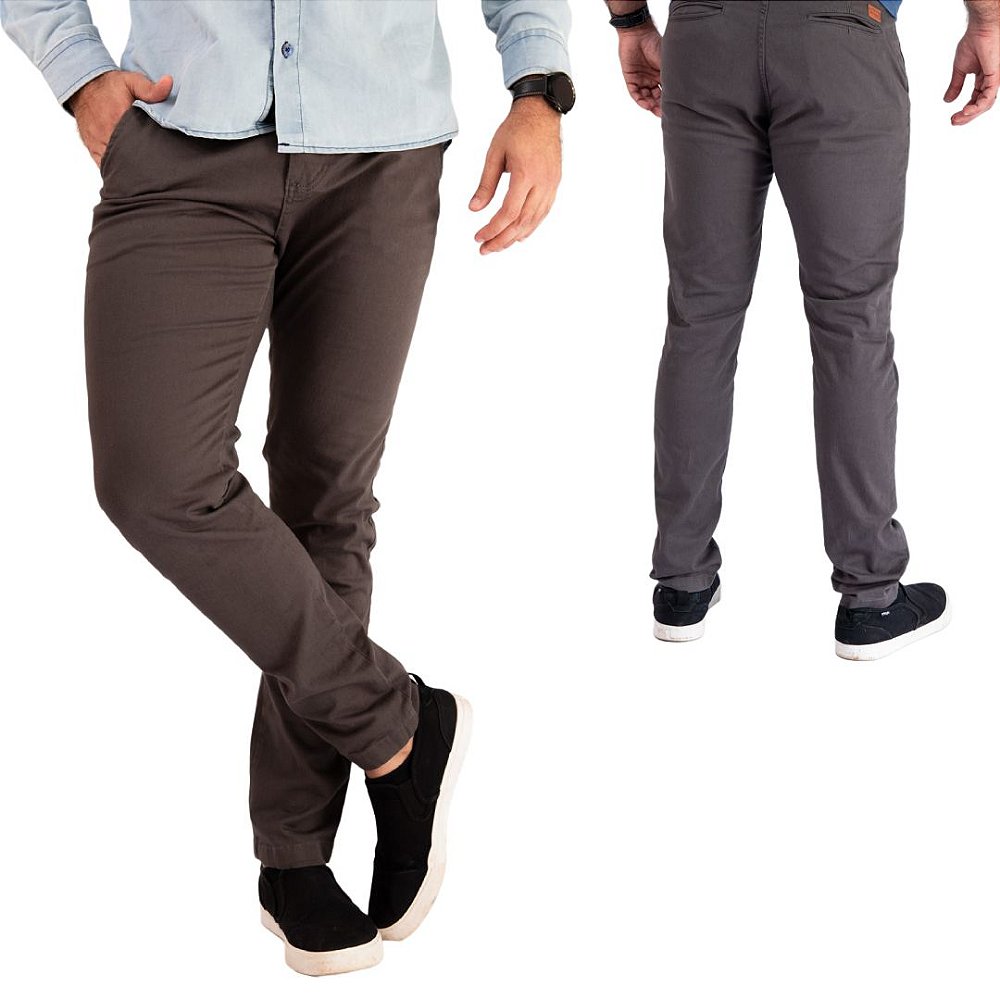 Calça de Sarja Masculina Skinny Cinza Chumbo com Elastano - Urban Zone  Jeans - Moda com conforto