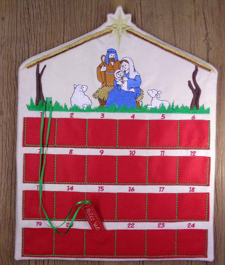 Enfeite de porta e parede calendário de advento presépio - Dipano Bordados,  confecção enfeites de Natal, almofadas, persoalizados