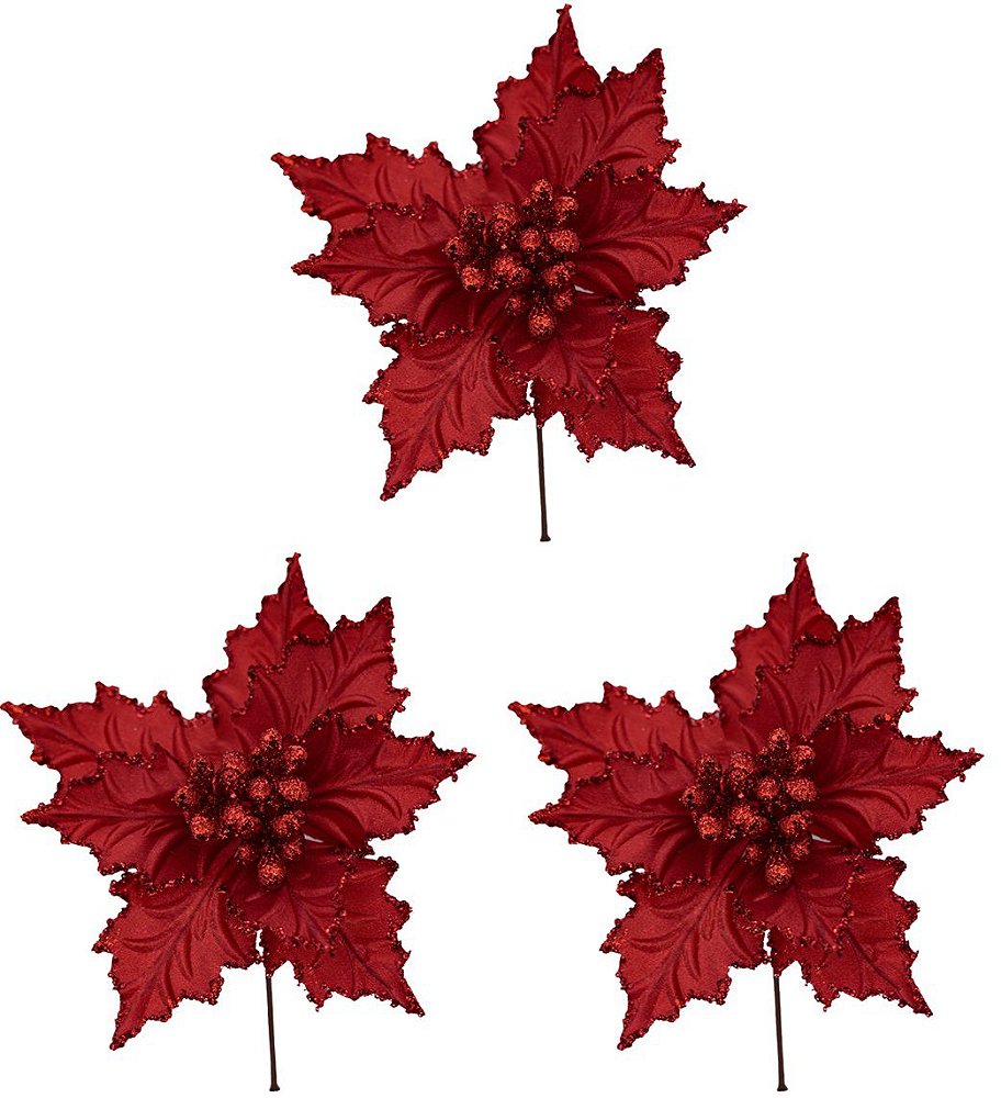 Flor Natal Bico de Papagaio Pick Gliter Vermelho 22cm 3 Un - Mundial Casa e Presentes Flor Natal Bico de Papagaio Pick Gliter Vermelho 22cm 3 Un - Mundial Casa e Presentes