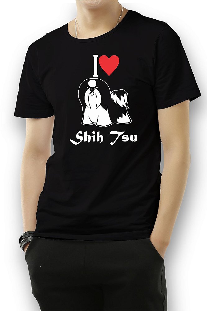 Camiseta Eu Amo Cachorro Shi Tzu - camisetas4patas