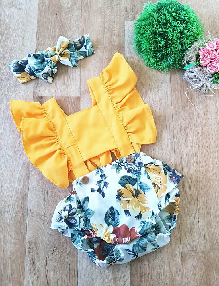 Jardineira Romper Bunda Rica Girafinha Moda Baby Kids