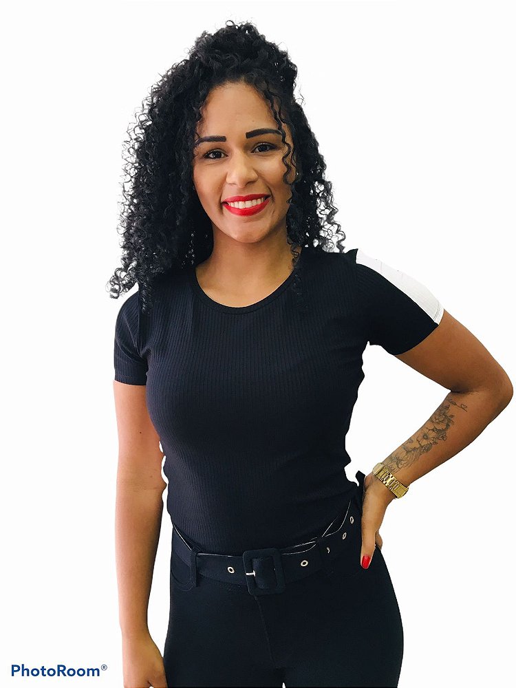 blusa preta canelada