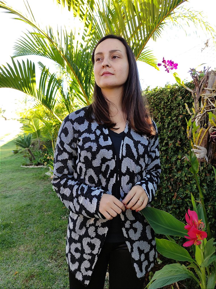 cardigan alongado animal print