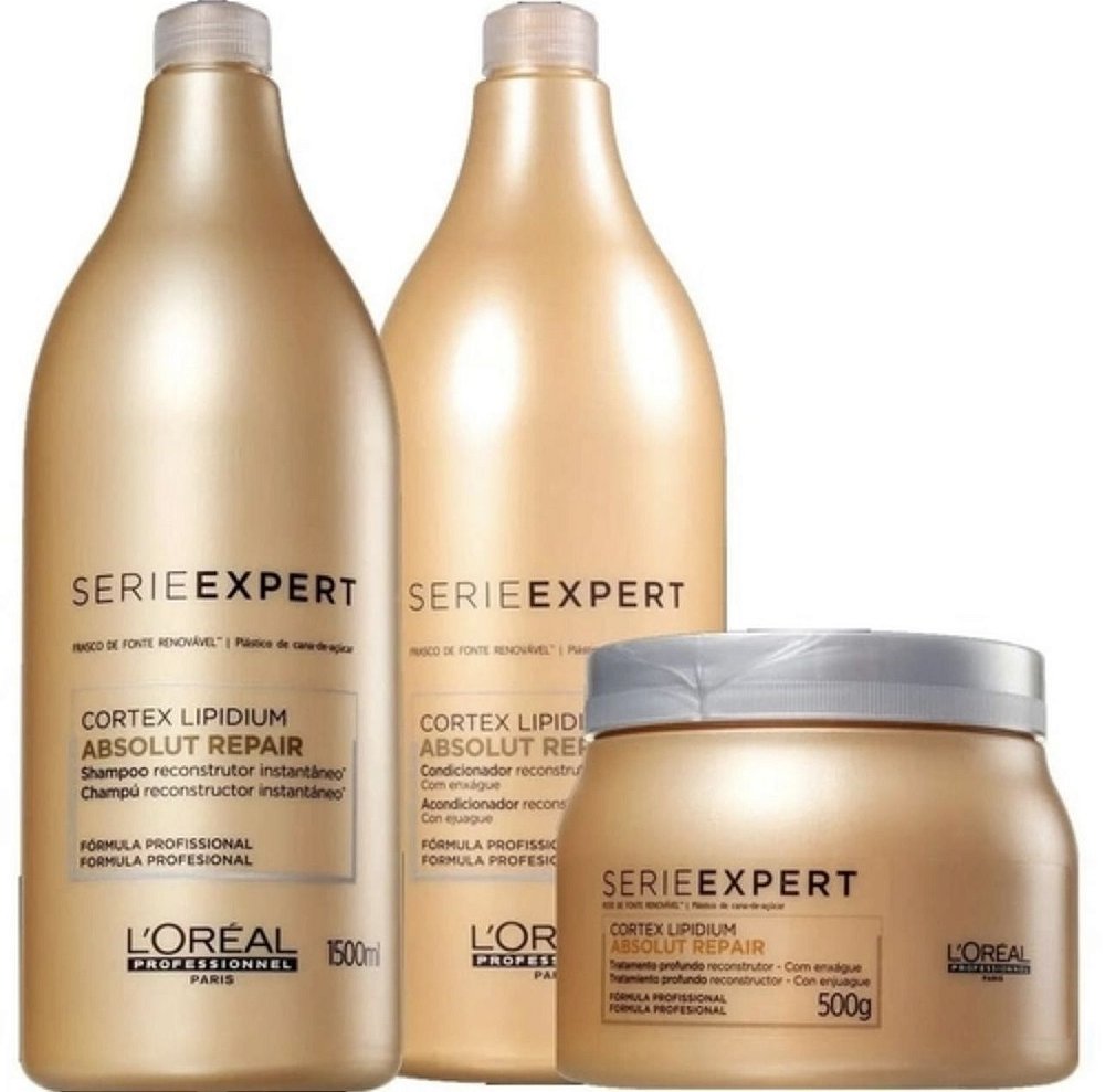 Kit L'Oréal Absolut Repair Cortex Lipidium Shampoo + Condicionador +  Máscara de Tratamento - Love.makeupoficial_