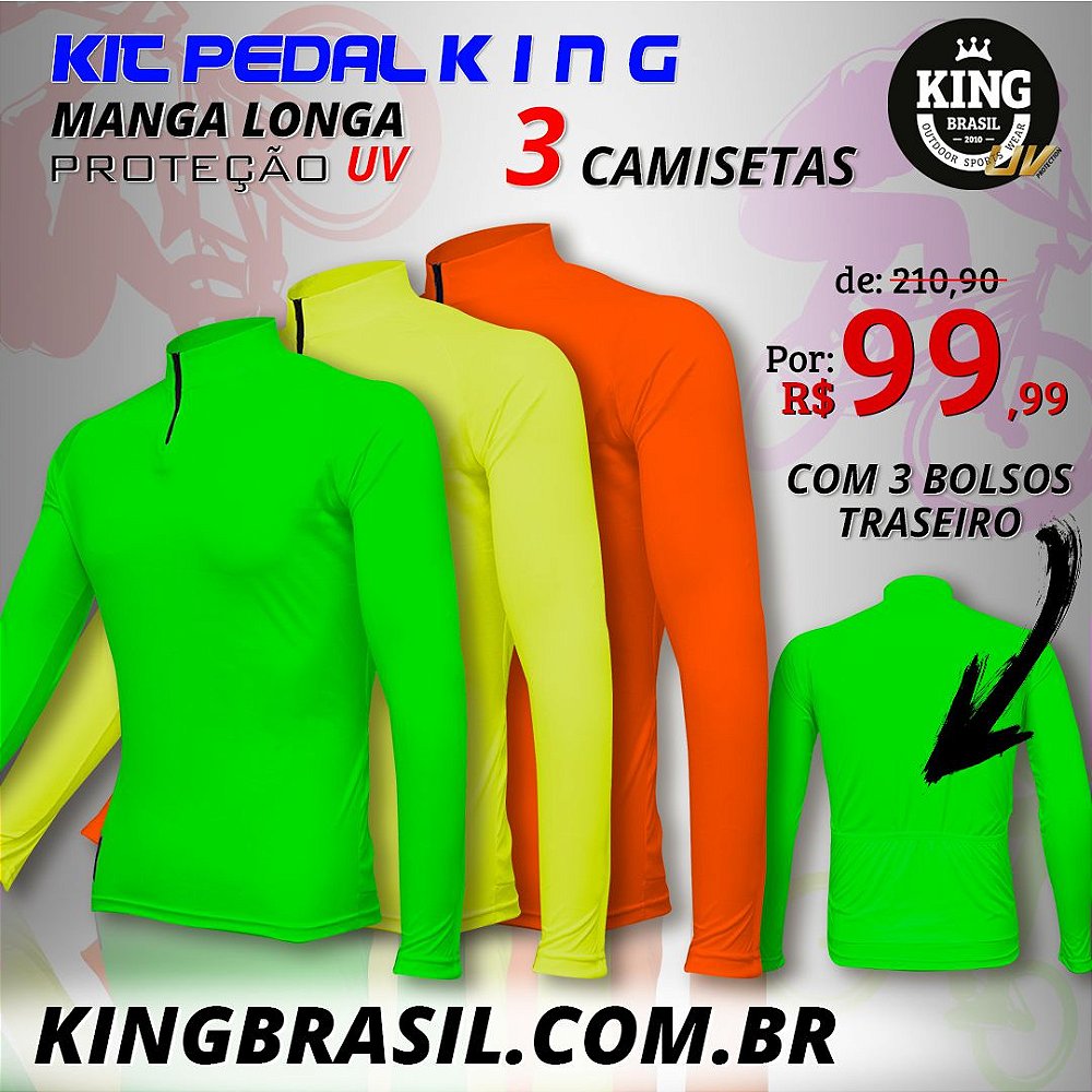 KIT 3 CAMISETA DE CICLISMO PEDAL KING BRASIL - MANGA LONGA - NEON - King  Brasil - Roupas de Pesca e Aventura com proteção solar UV