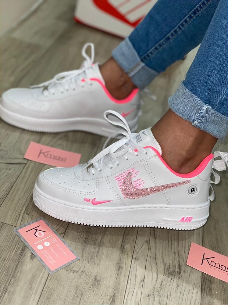 air force holografico branco rosa glitter