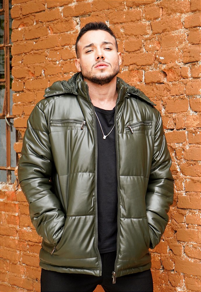 Jaqueta Puffer Couro Bolso Duplo Dennis Beumont