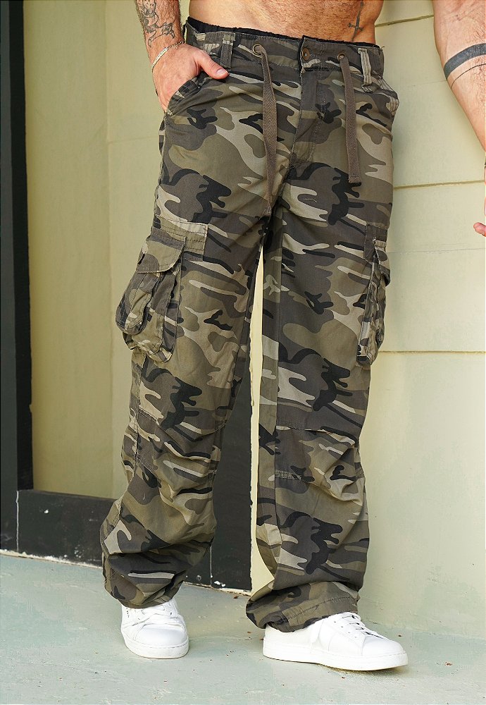 Camuflada Masculina CalÇa Jeans Sarja Camuflada CalÃ§a Larga