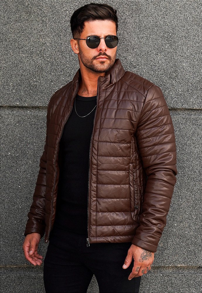 Couro Marrom Café Jaqueta De Couro Masculina CafÃ© Jaqueta Unissex