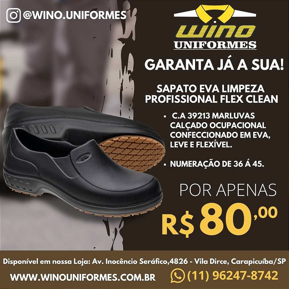 Sapato Eva Limpeza Profissional Marluvas Flex Clean Ca 39213 - Wino  Uniformes