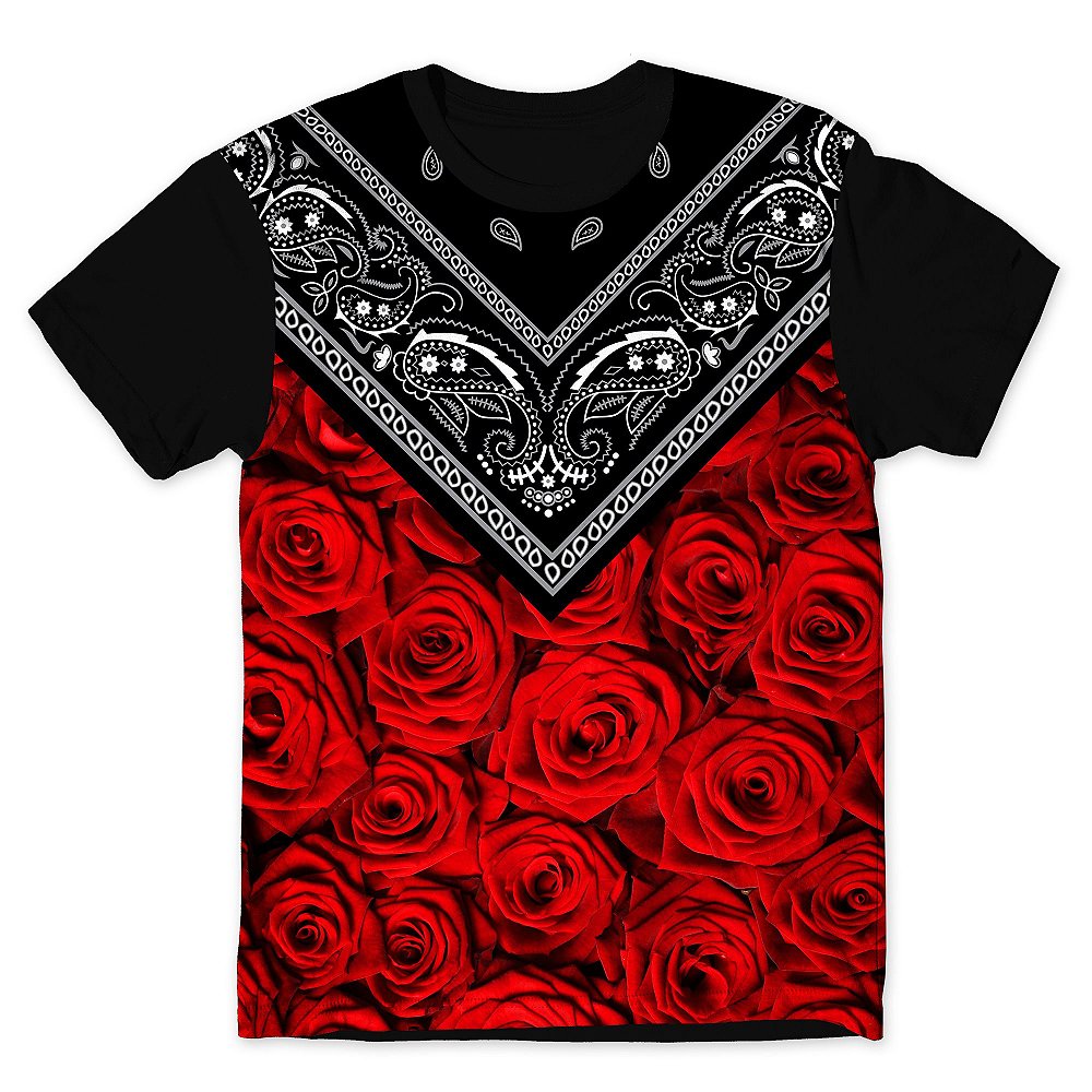 Camiseta T-shirt As Braba Bandana e Rosas Verm Full Print Preta - As Braba