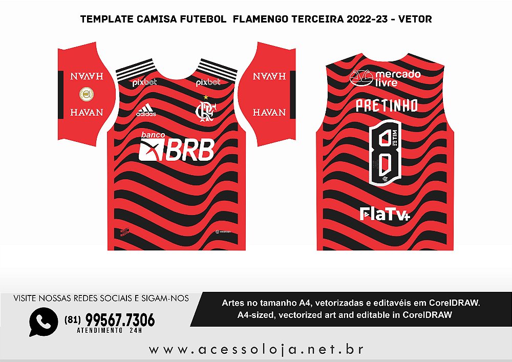 Template Camisa Futebol FLAMENGO TERCEIRA 2022-23 - Vetor - Acesso Loja - A  sua loja gráfica