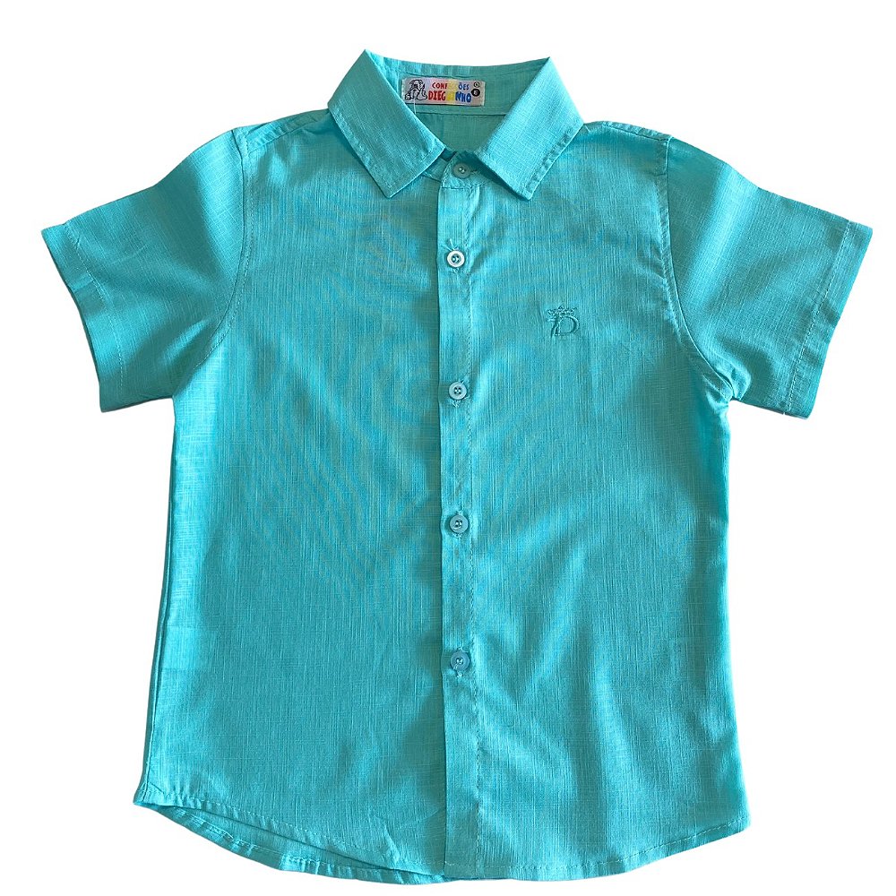 Camisa social Infantil Linho Azul Tiffany manga curta 1 ao 16 - Pó-Pô-Pano