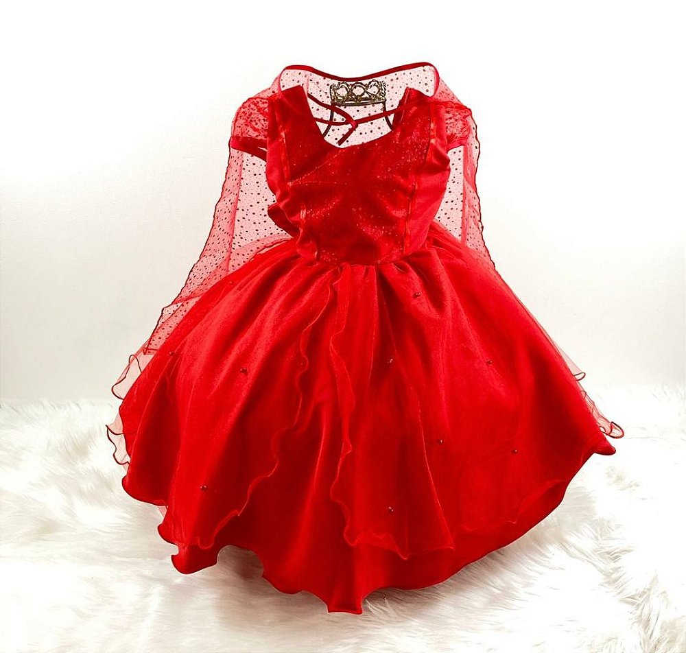 Vestido infantil de festa realeza luxo Natal vermelho 1 2 3 4 CONSULTE  DISPONIBILIDADE* - Pó-Pô-Pano