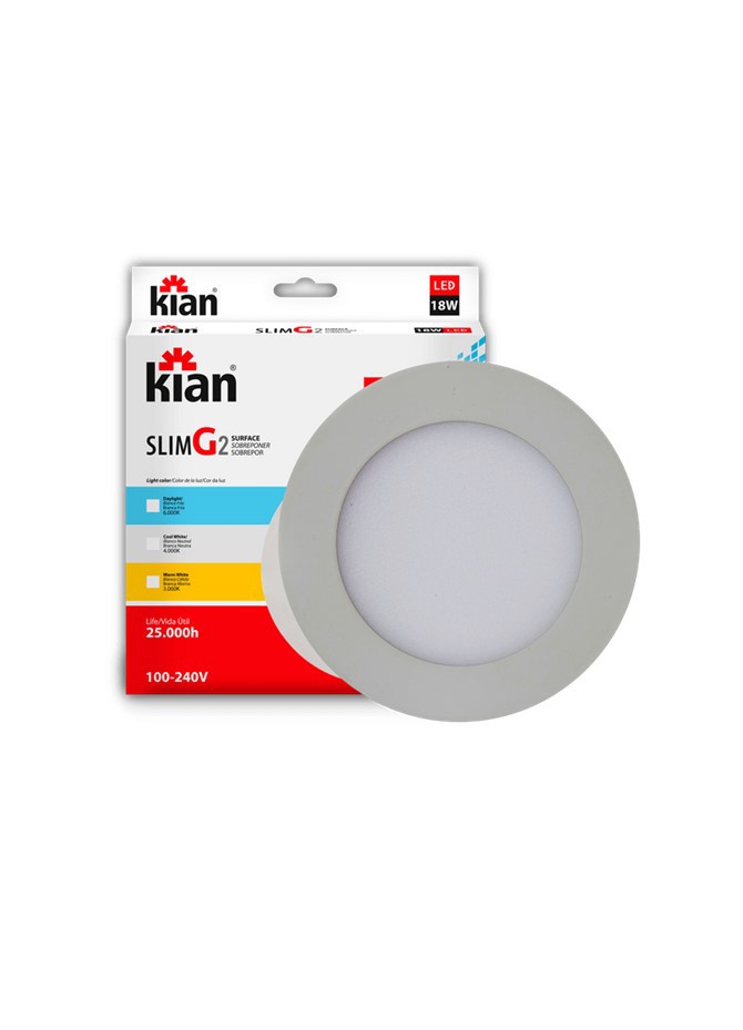 Luminaria Led Kian Sobrepor Redonda 18W Biv Slim (Luz Amarelo) Tocco
