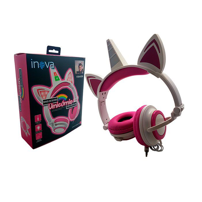 Fone de Ouvido Infantil Unicornio Com Led Colorido Rosa Violeta - Bit Legal  - O Melhor em Eletrônicos