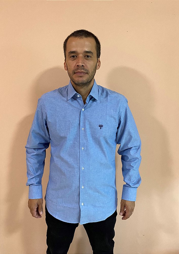 camisa social manga longa azul claro