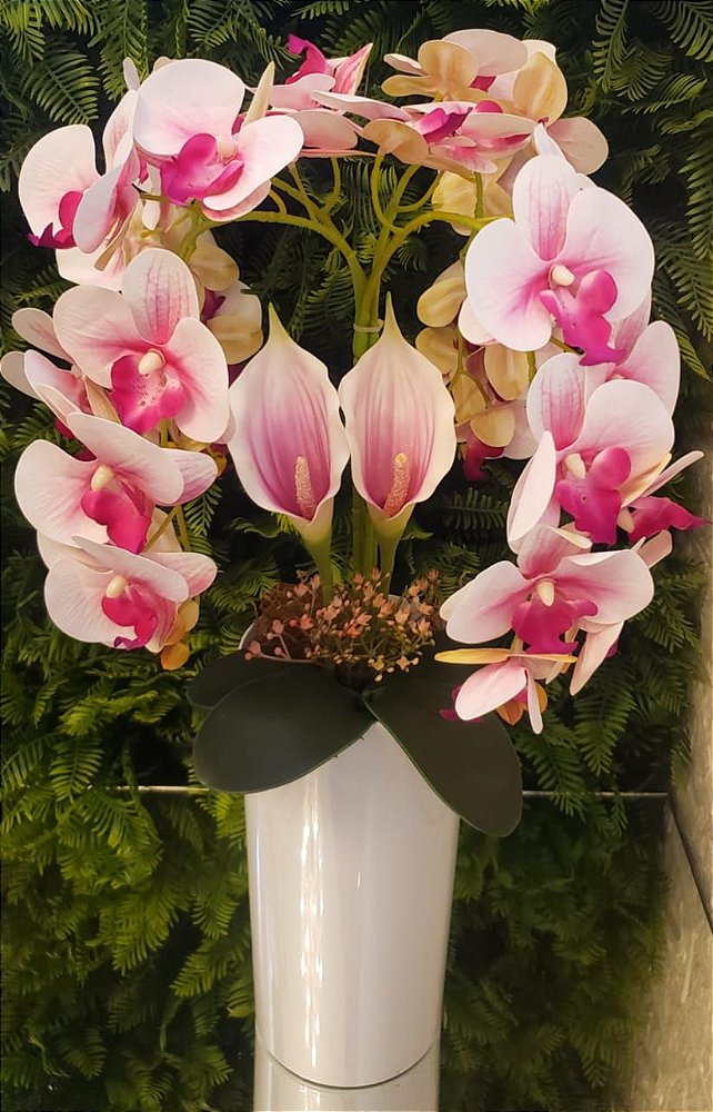 Arranjo Completo Mix Orquídeas Siliconadas e Copos de Leite Toque Real -  Loja Harmonia Decor - Decorações e Presentes