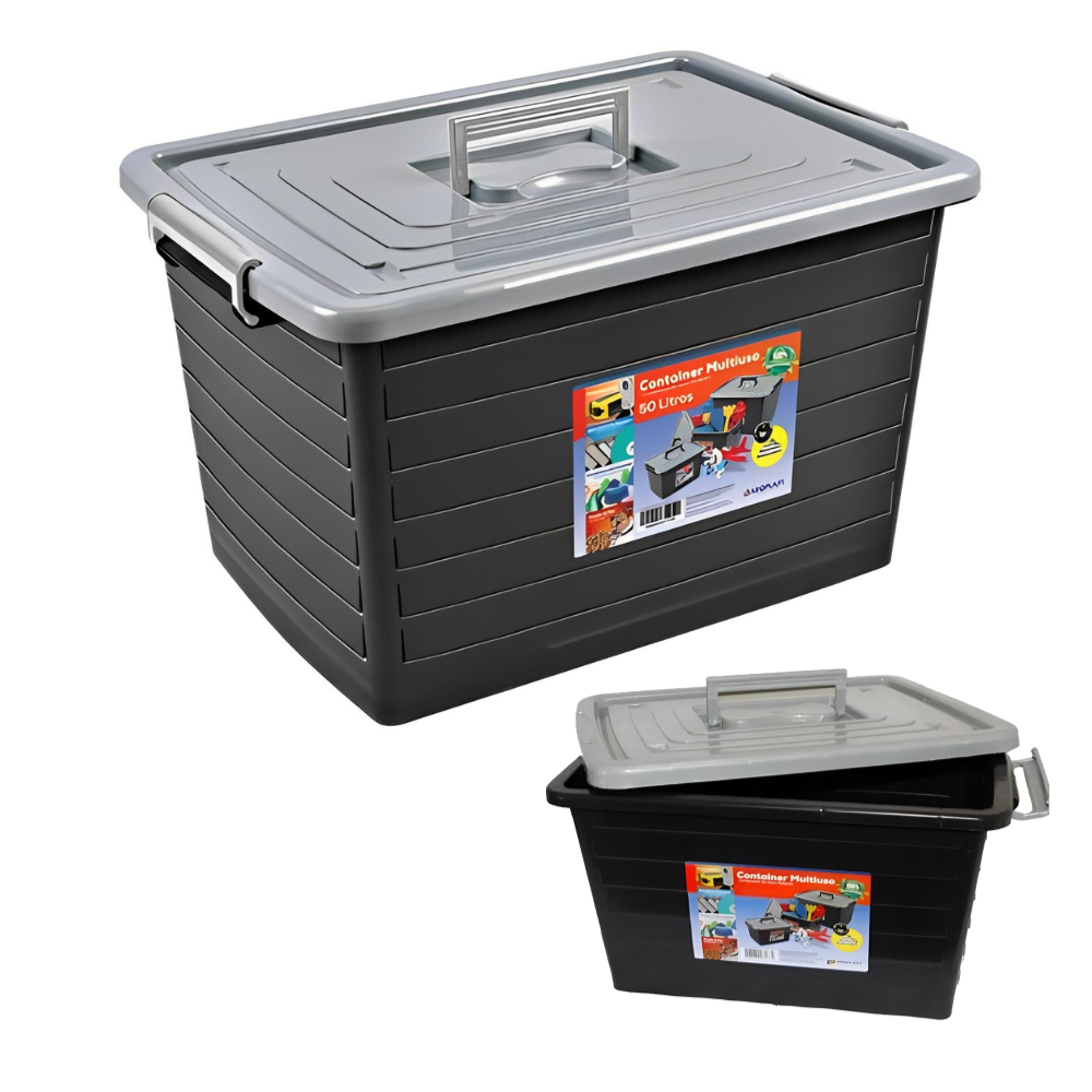 Caixa Organizadora 50L com Tampa e Alças Plástico Resistente