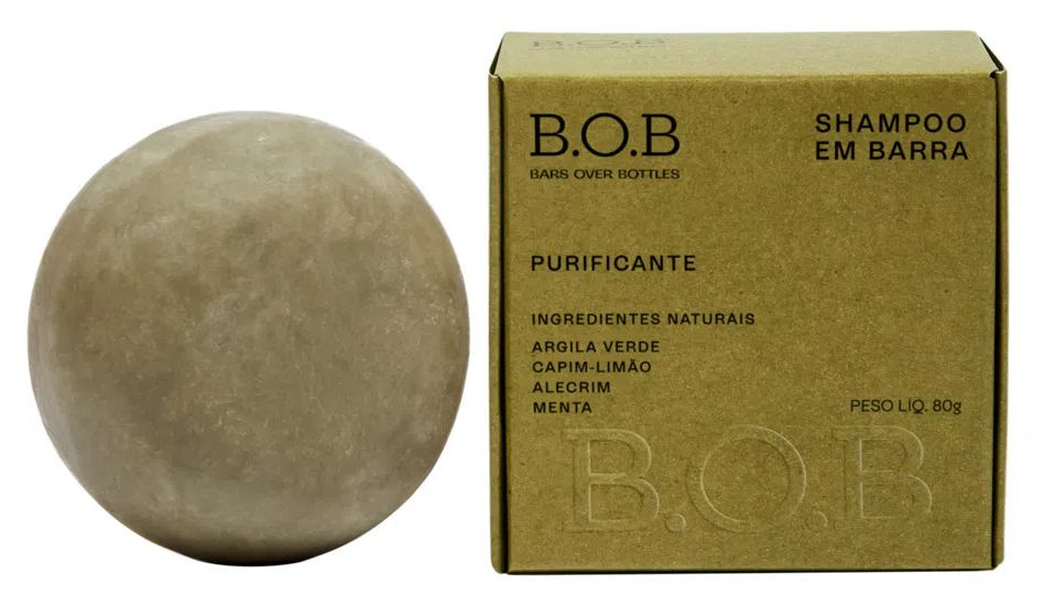 BOB Shampoo Sólido Purificante com Argila Verde, Menta e Alecrim