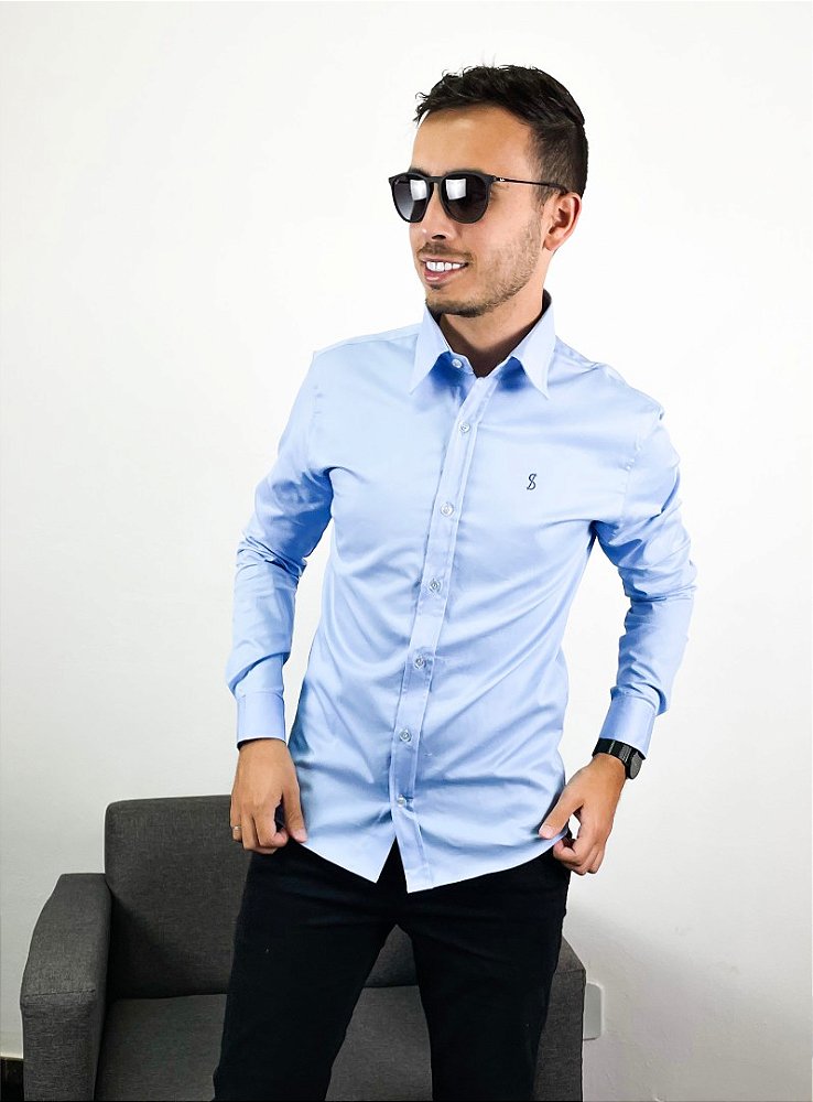 Camisa Social Super Slim Azul Claro - Salvatori