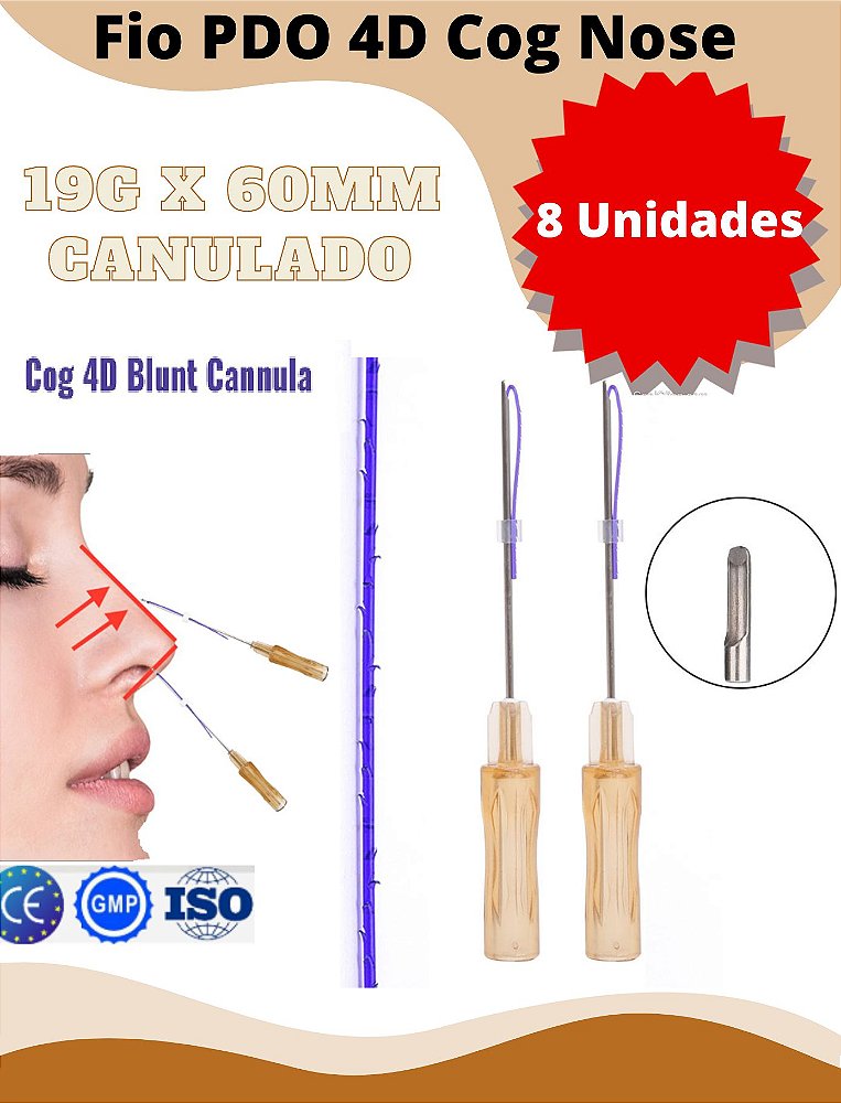 Fio Pdo Cog Nose 4D 19G X 60MM Espiculado 8 Unidades Loyoderm 