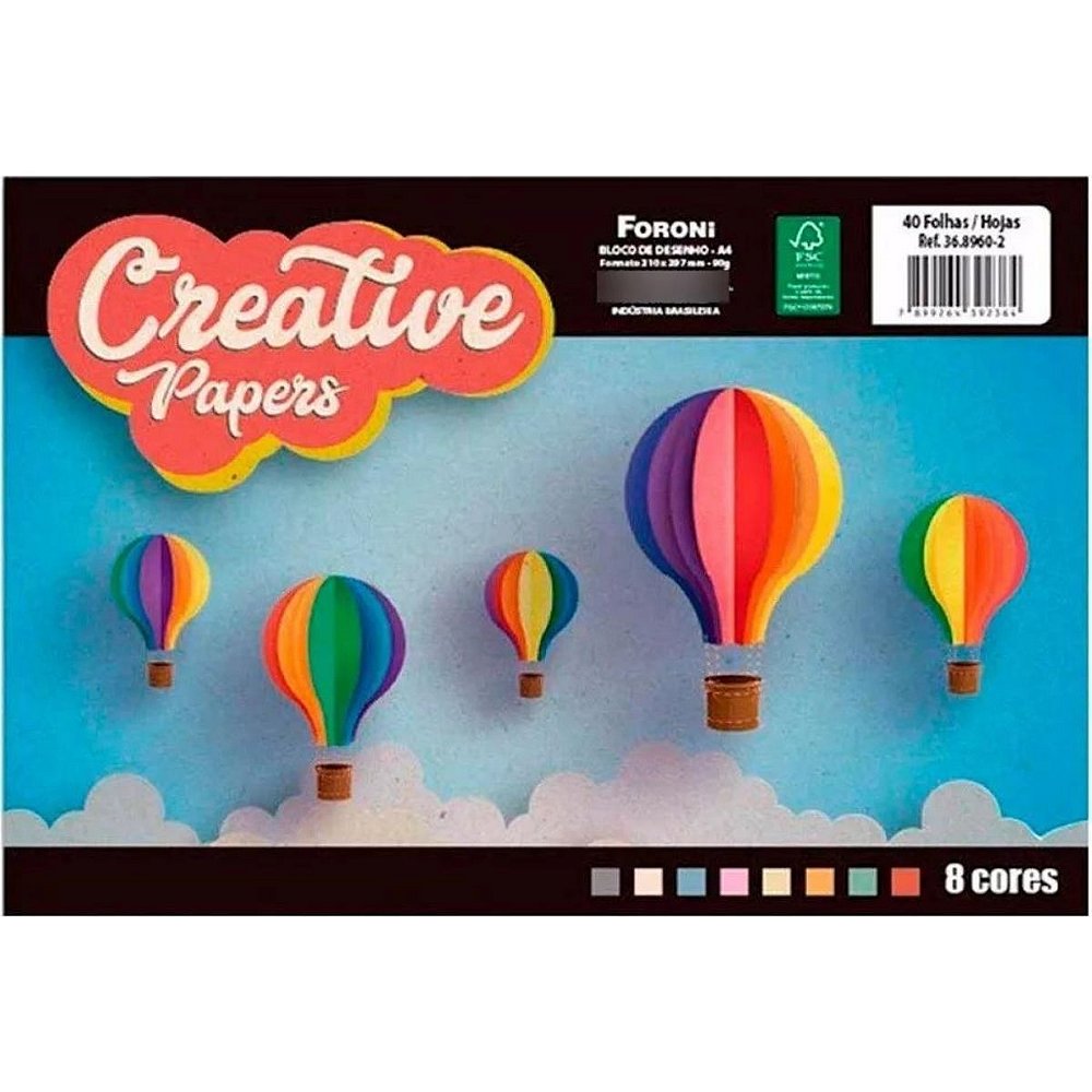 Bloco Papel Creative Papers Foroni A4 8 Cores 80gm² 40 Folhas Mundolápis 9224