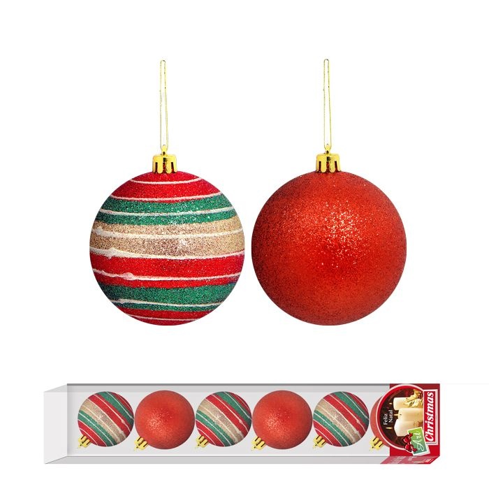 Bola de Natal Vermelha c/ Risco 7cm - Titapel - Embalagens 