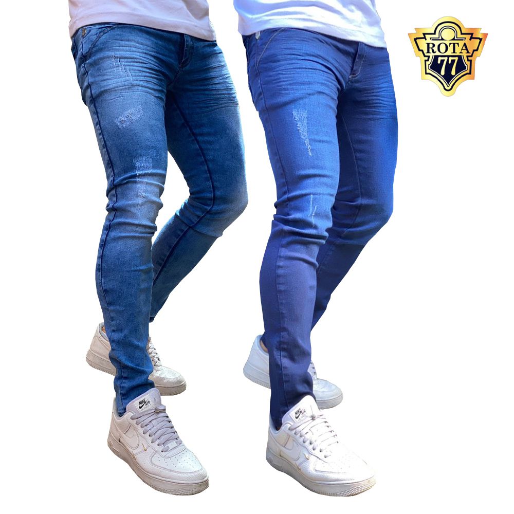 Kit 2 Calça Jeans Masculina Skinny com Lycra (0105) - ROTA 77 JEANS