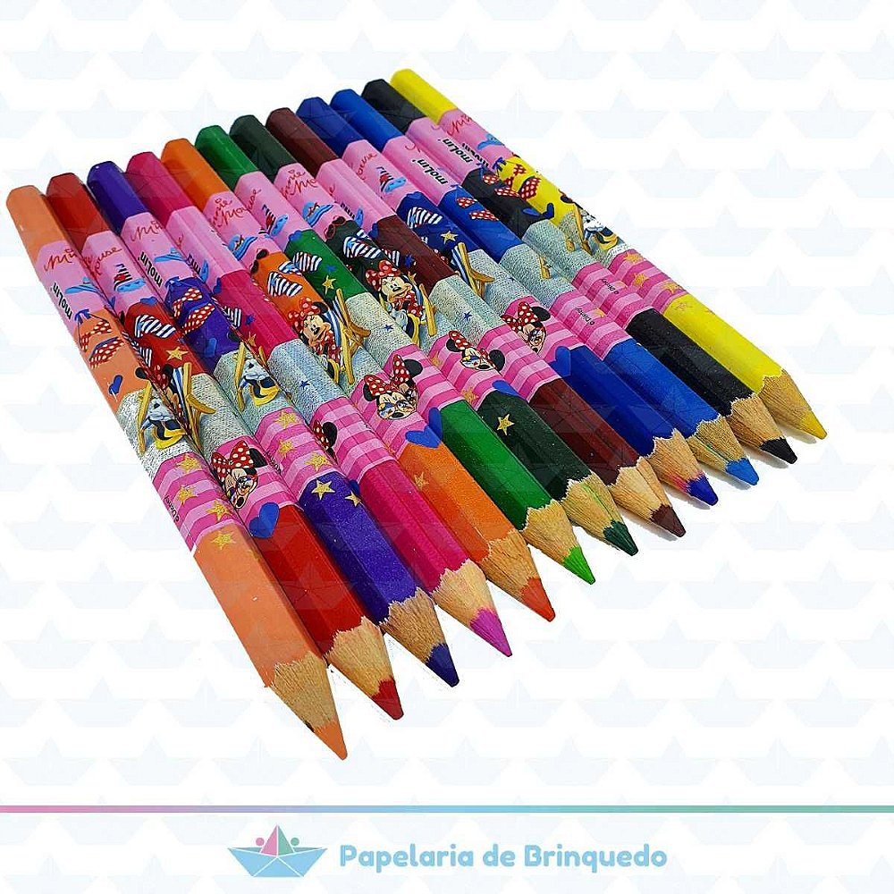 Lápis de Cor Infantil Jumbo 12 Cores Minnie Mouse Molin - Papelaria de ...