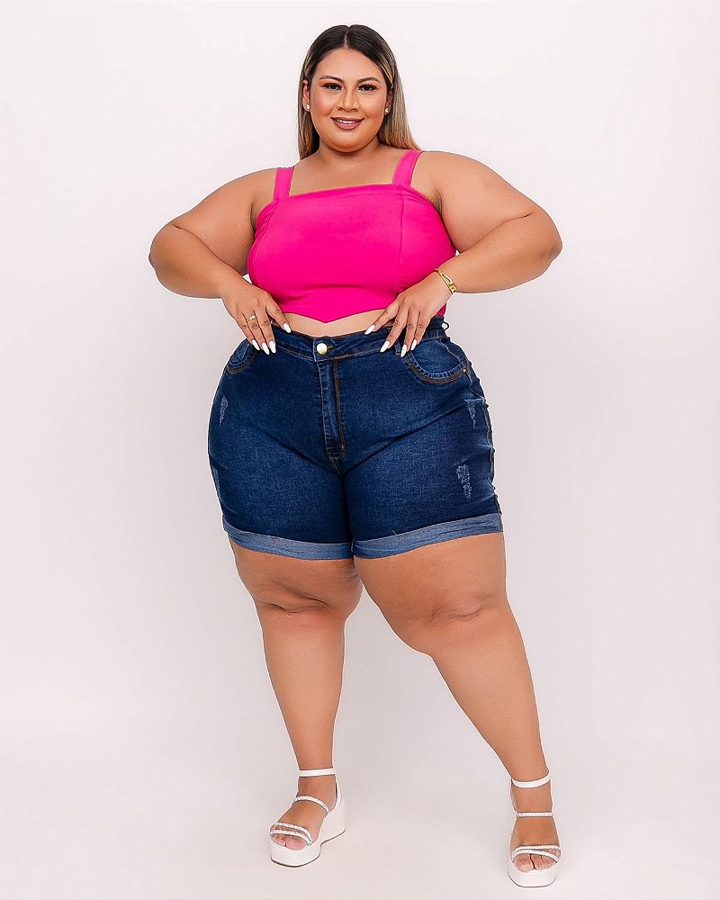 Shorts Meia Coxa Jeans Ane Plus Size Malev Azul - Ane Jeans - 13 Anos