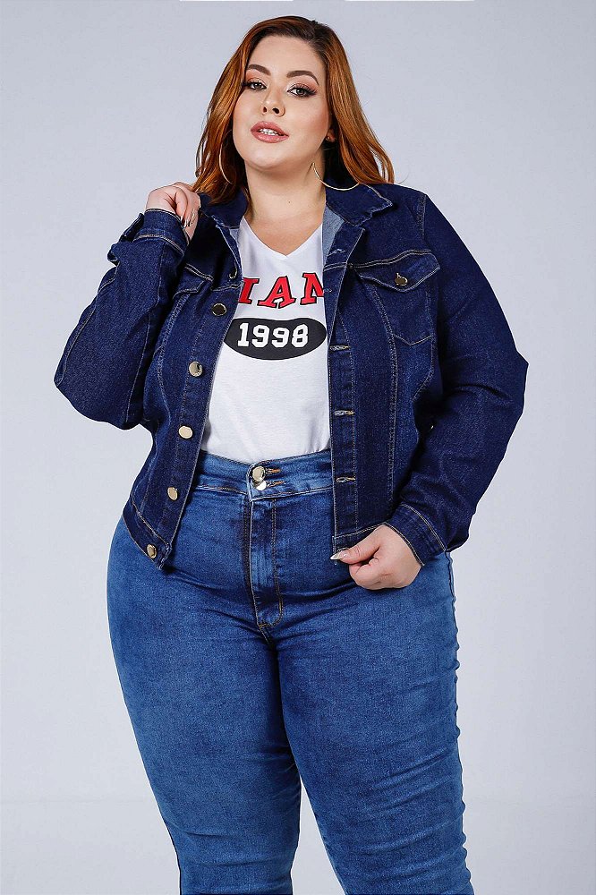 Jaqueta Jeans Xtra Charmy Plus Size Cropped Mere Azul - Ane Jeans