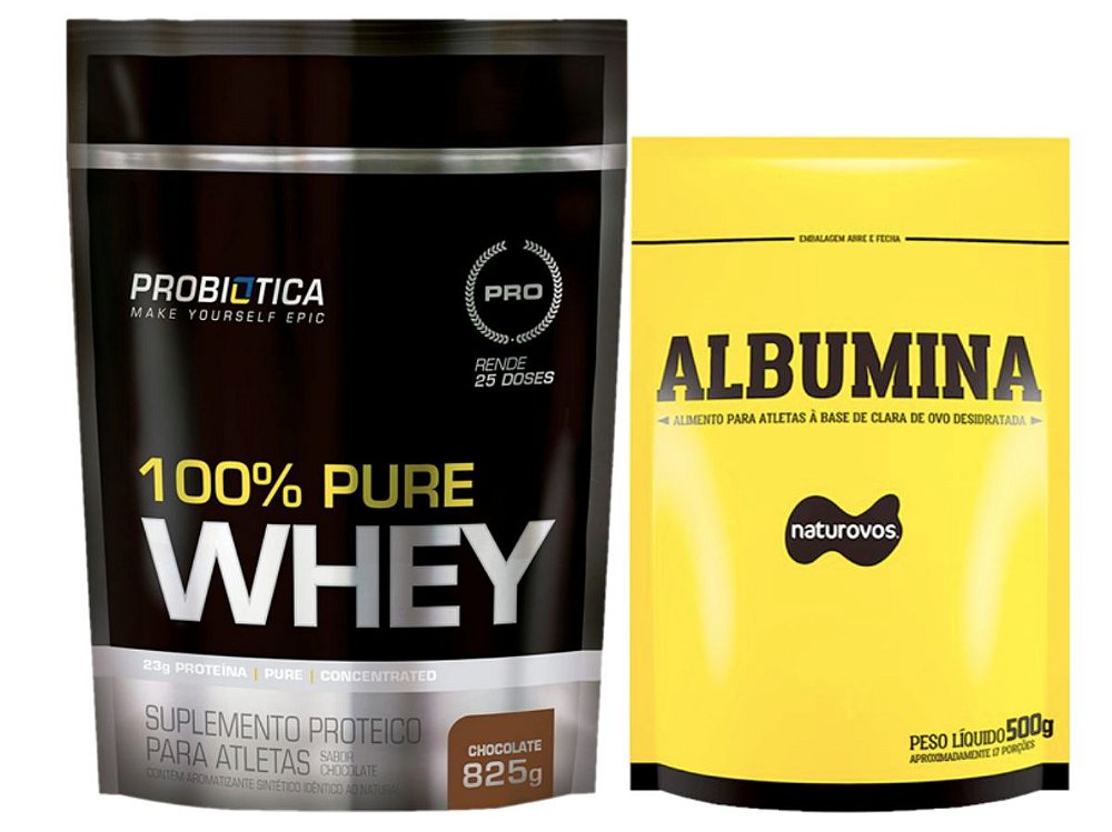 100% Whey 825g Probiotica + Albumina 500g Naturovos Baunilha - Mais Musculo
