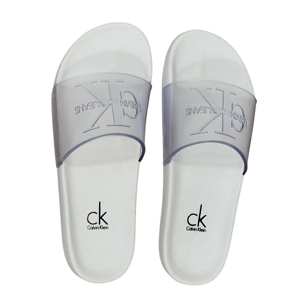 Chinelo Slide CK Branco - MAGAZINE - Moda, calçados, acessórios;  eletrônicos; ferramentas; esporte e fitness; joias; pet; suplementos;  brinquedos;