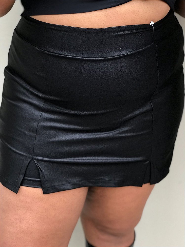 Shorts Saia de Couro Plus Size - Moda Brás