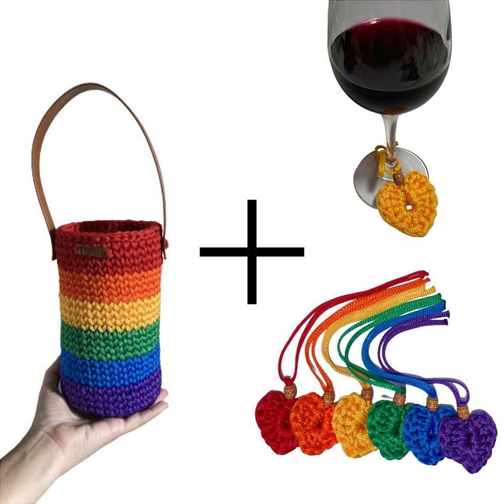 Bolsa térmica para vinho + marcadores de taça - Tatibe Crochet