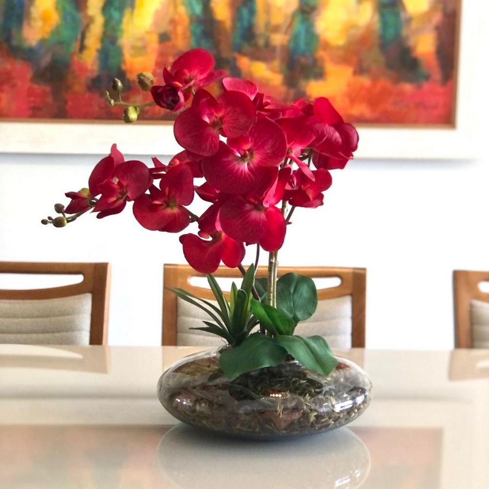 Arranjo de Orquídea Vermelha Permanente - VerdeArt