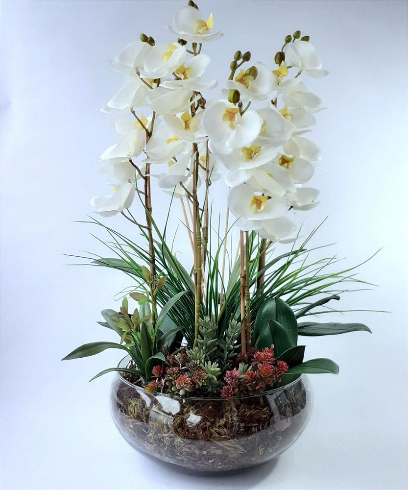 Arranjo De Orquídea Branca com Aromatizador - VerdeArt