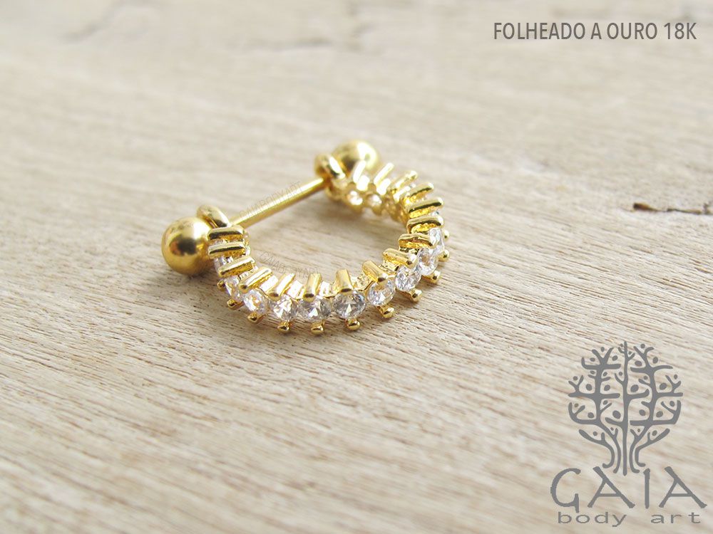 Barbell Helix Adorno Semi Circular Dourado Cravejado Zircônias Kashvi