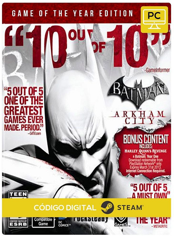 Batman Arkham City Goty Steam Código De Resgate Digital - CardLândia