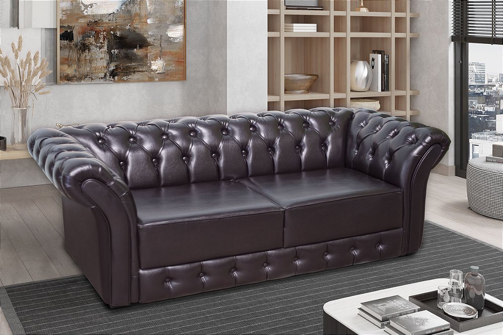 SOFÁ CHESTERFIELD 2 LUGARES CORISSIMO MARROM 185 CM DE COMPRIMENTO - VH  MÓVEIS