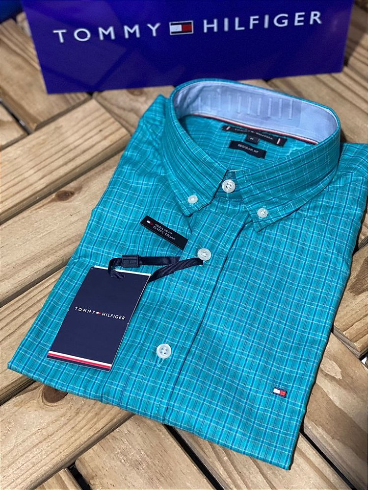 camisa manga curta tommy hilfiger xadrez