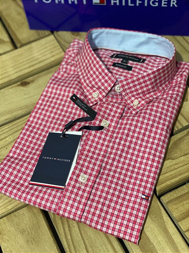 camisa manga curta tommy hilfiger xadrez