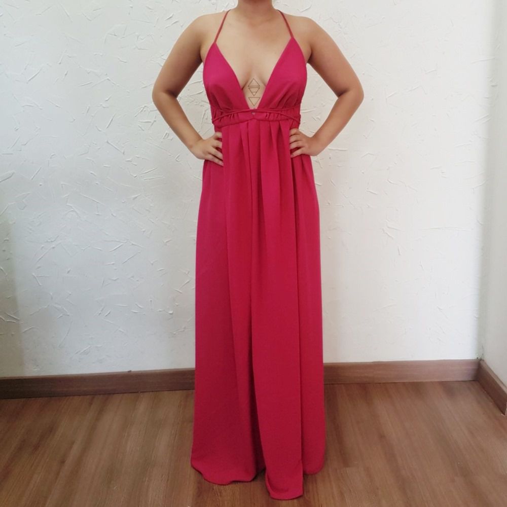 vestido longo rosa fucsia