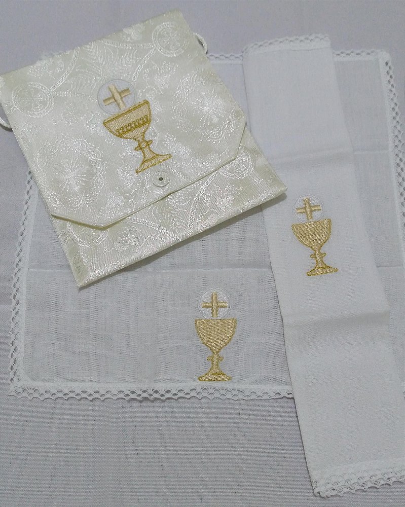 Kit Para Ministro Da Eucaristia Com Teca Kit Viático kit Ministro Eucaristia Comunhão para doentes + Alfaias